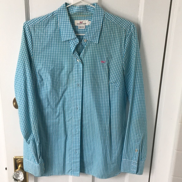 Vineyard Vines turquoise gingham button down - Picture 1 of 4